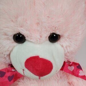 Hug & Luv Pink Valentine Day Bear Plush Heart Bow Heart on Foot 24" Soft 2016